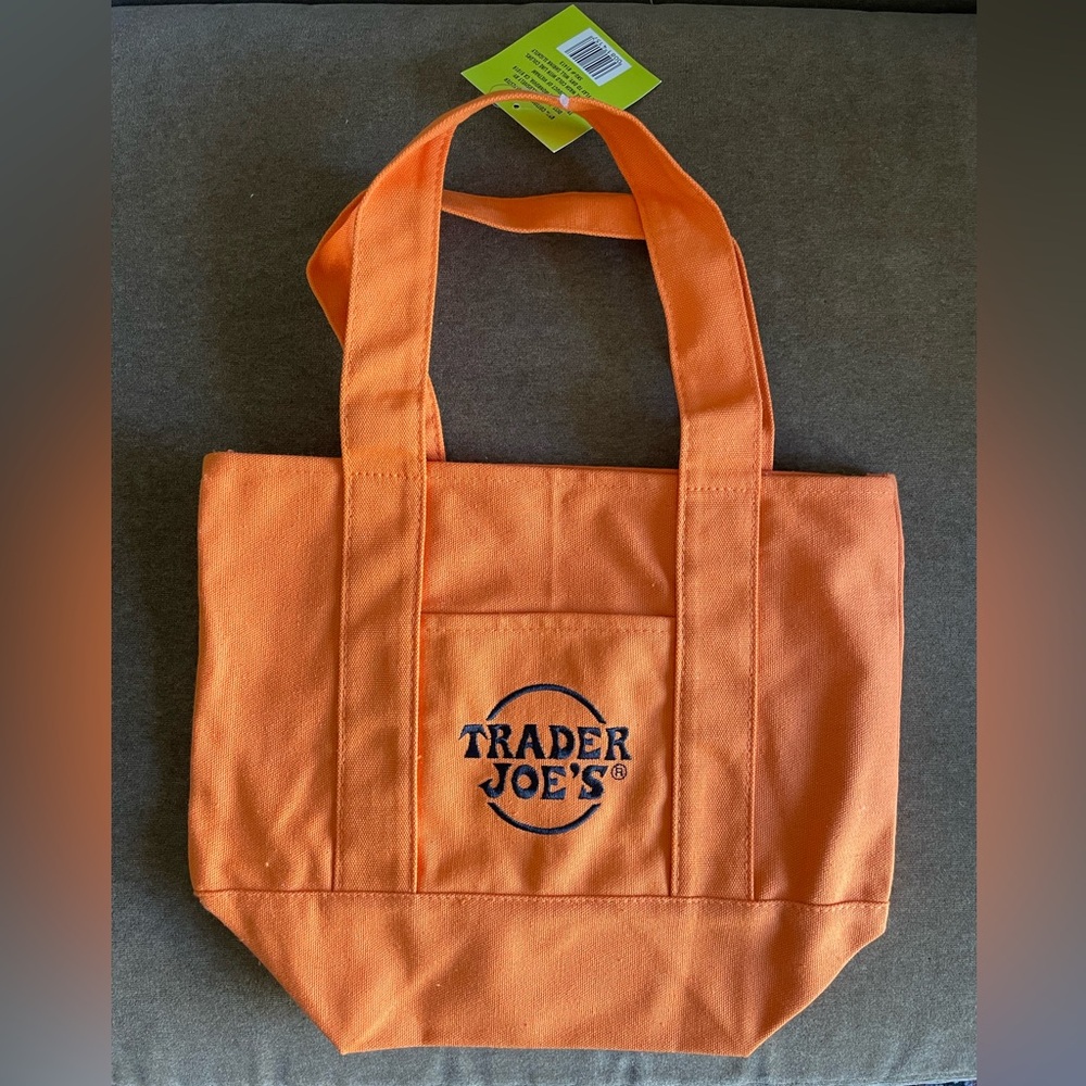 Trader Joe's Mini Tote Orange and Black Canvas